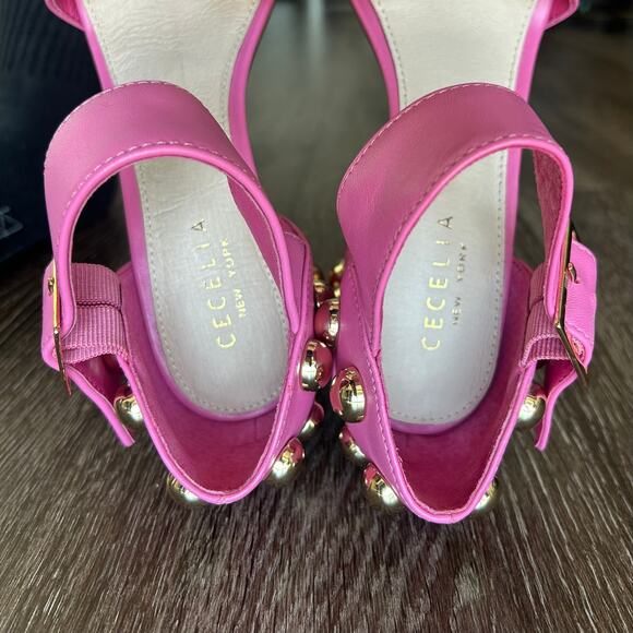 NWT Cecelia New York Gail Studded Block Heel Sandals in Pink Leather Size 7M - Picture 6 of 16